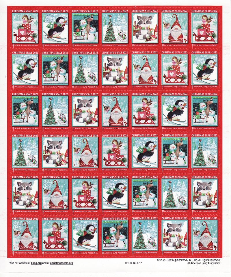  122-T1x, 2022 ALA Test Design U.S. Christmas Seals Sheet, R23-CSCS-4-12