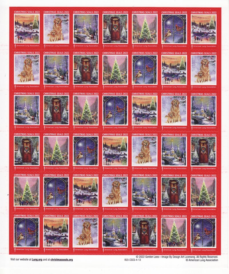  122-T2x, 2022 ALA Test Design U.S. Christmas Seals Sheet, R23-CSCS-4-13