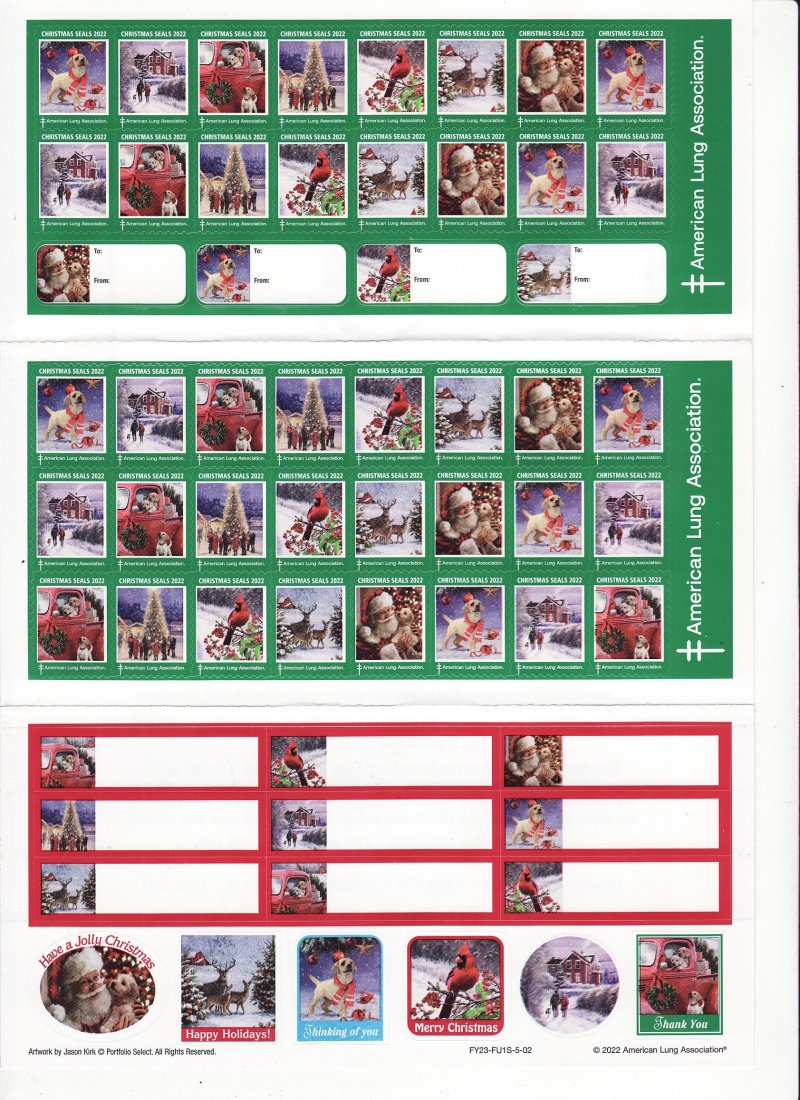  122-1x3, 2022 ALA National Design U.S. Christmas Seals Sheet, FY23-FU1S-5-02