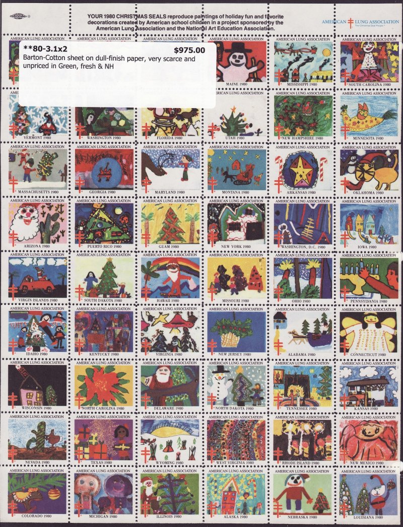 80-3.1x2, 1980 U.S. Christmas Seals Sheet, pm large B