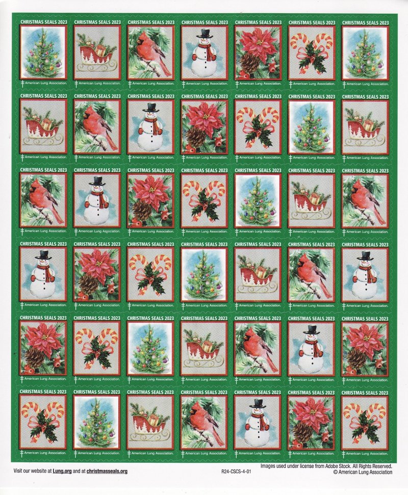  123-1x1, 2023 ALA National Design U.S. Christmas Seals Sheet, R24-CSCS-4-01