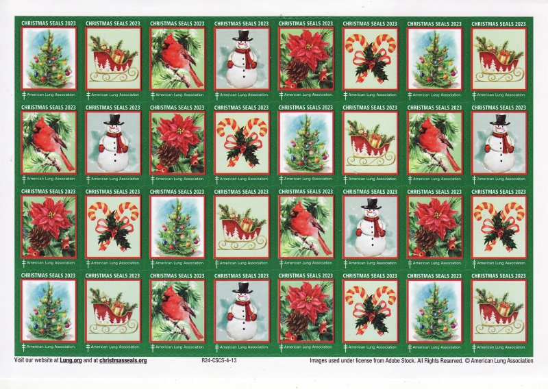123-1x3, 2023 ALA National Design U.S. Christmas Seals Sheet, R24-CSCS-4-13