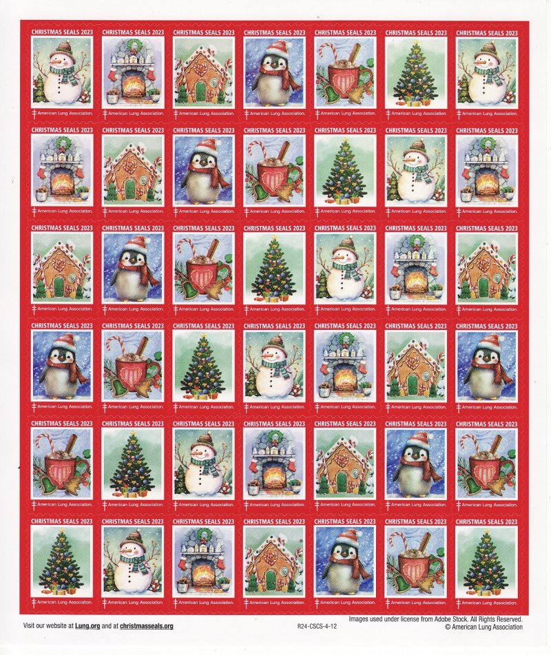  123-T2x, 2023 ALA Test Design U.S. Christmas Seals Sheet, R24-CSCS-4-12