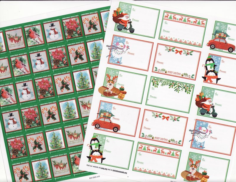    2023 U.S Christmas Seals & 2023 ALA Christmas Seal Gift Tags Sheet Collection