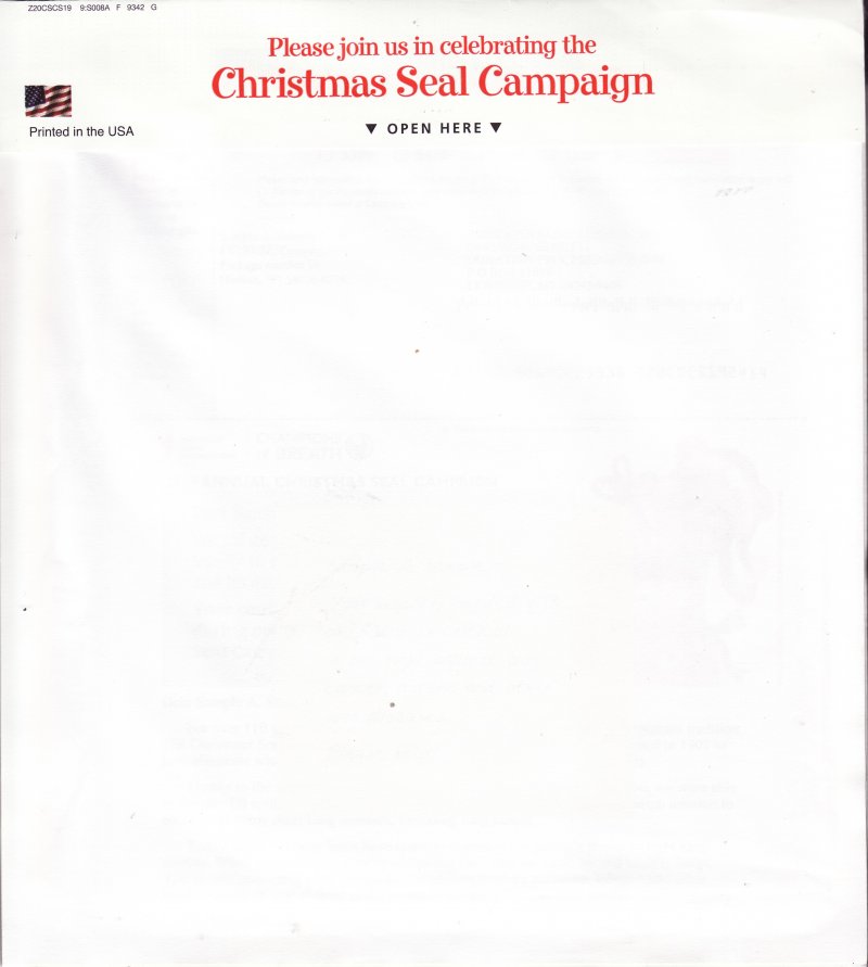 119-1.6pac, 2019 ALA National Design U.S. Christmas Seal Annual Packet, reverse of packet