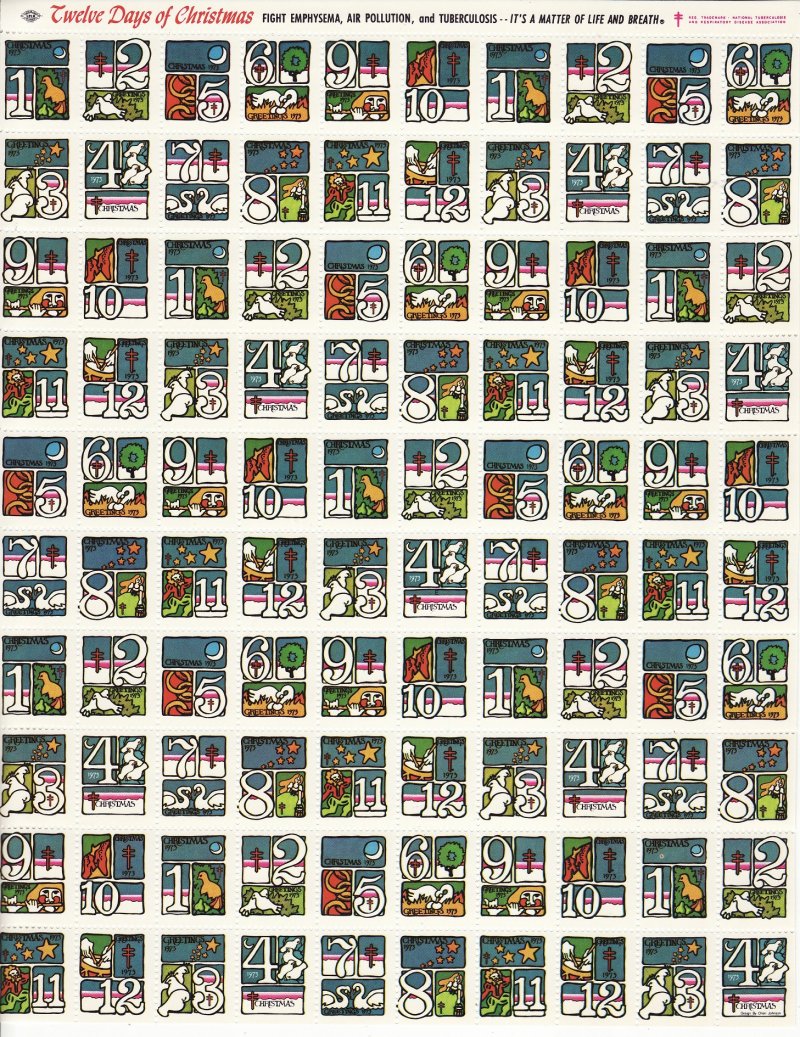  73-2.1x, WX250, 1973 U.S. Christmas Seals Sheet, dull gum, pm F 