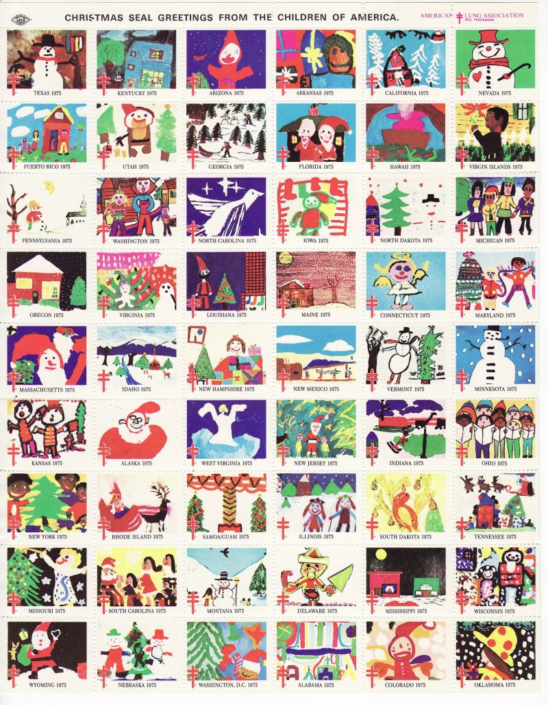 75-1x1, WX254, ALA National Design 1975 U.S. Christmas Seals Sheet, pm S,