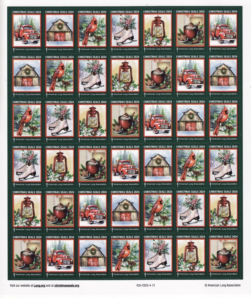  124-T1x, 2024 ALA Test Design U.S. Christmas Seals Sheet, R25-CSCS-4-13