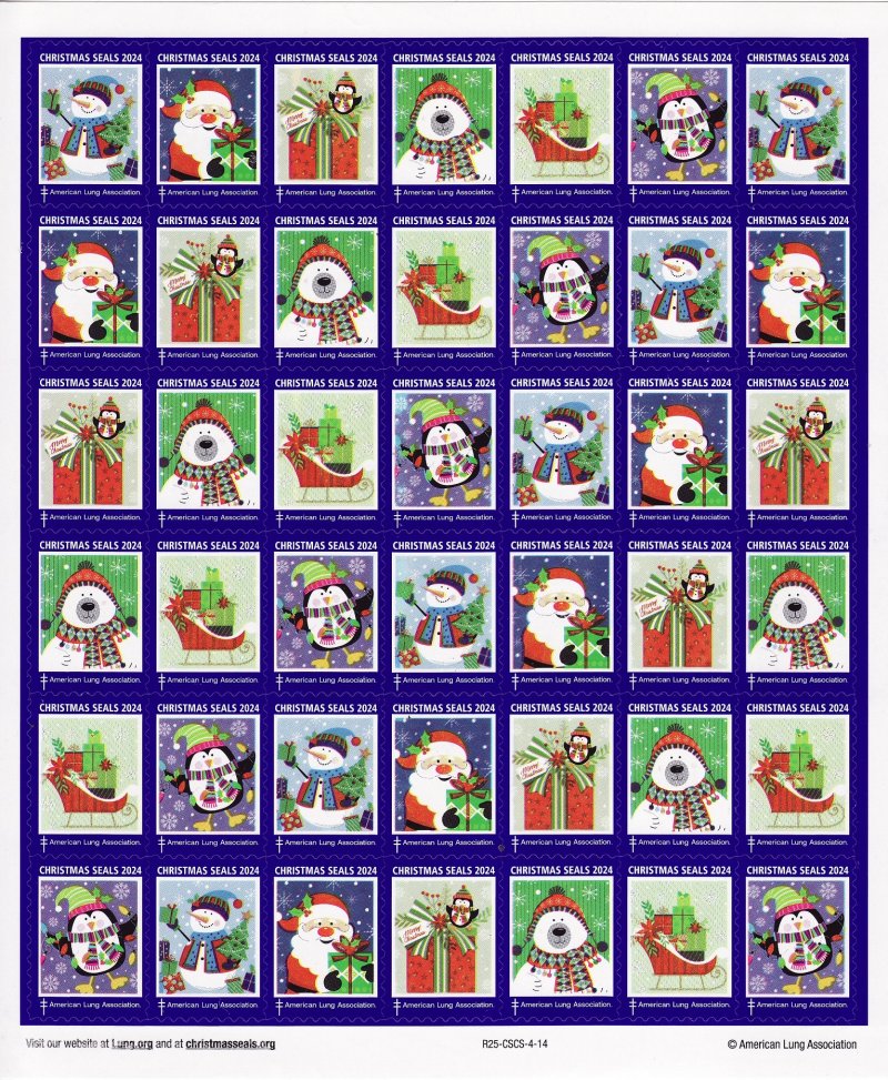  124-T2x, 2024 ALA Test Design U.S. Christmas Seals Sheet, R25-CSCS-4-14