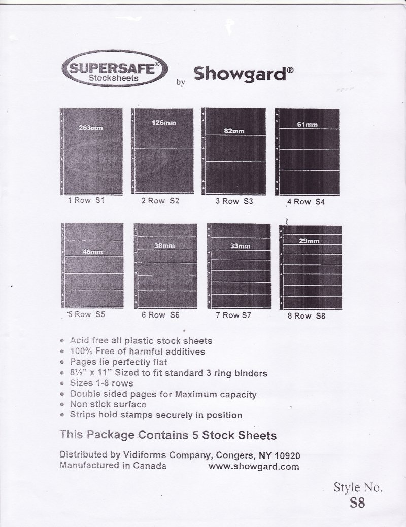 Supersafe Stamp Stock Sheets, 8 Row