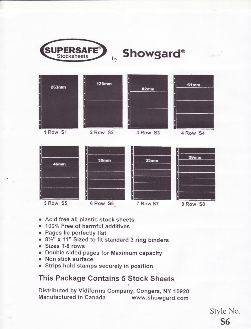 Supersafe Stamp Stock Sheets, 6 Row