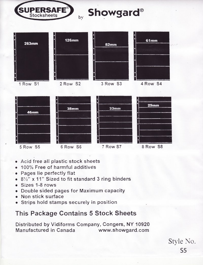 Supersafe Stamp Stock Sheets, 5 Row