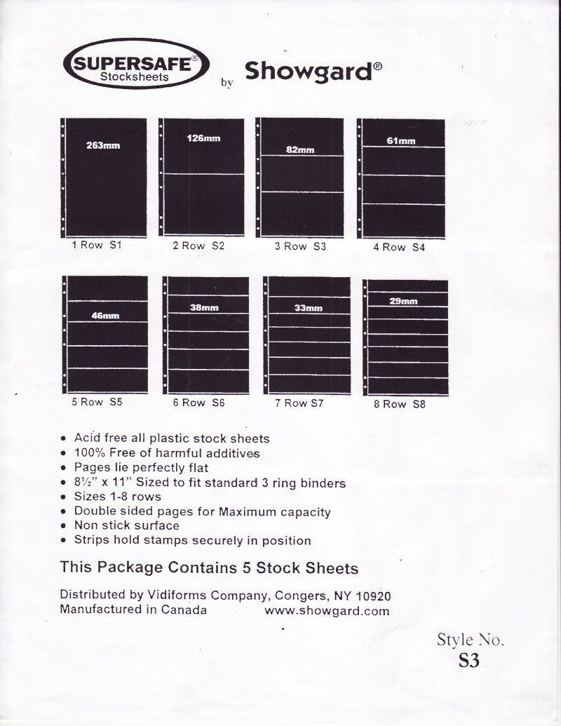 Supersafe Stamp Stock Sheets, 3 Row