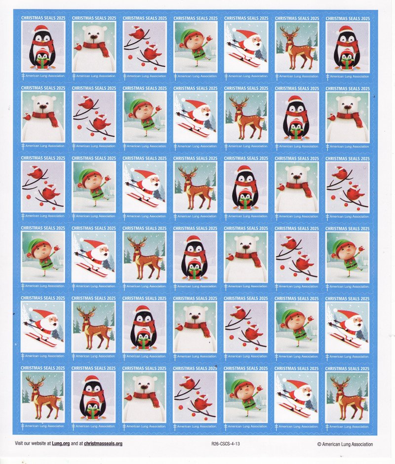  125-T2x, 2025 ALA Test Design U.S. Christmas Seals Sheet, R26-CSCS-4-13