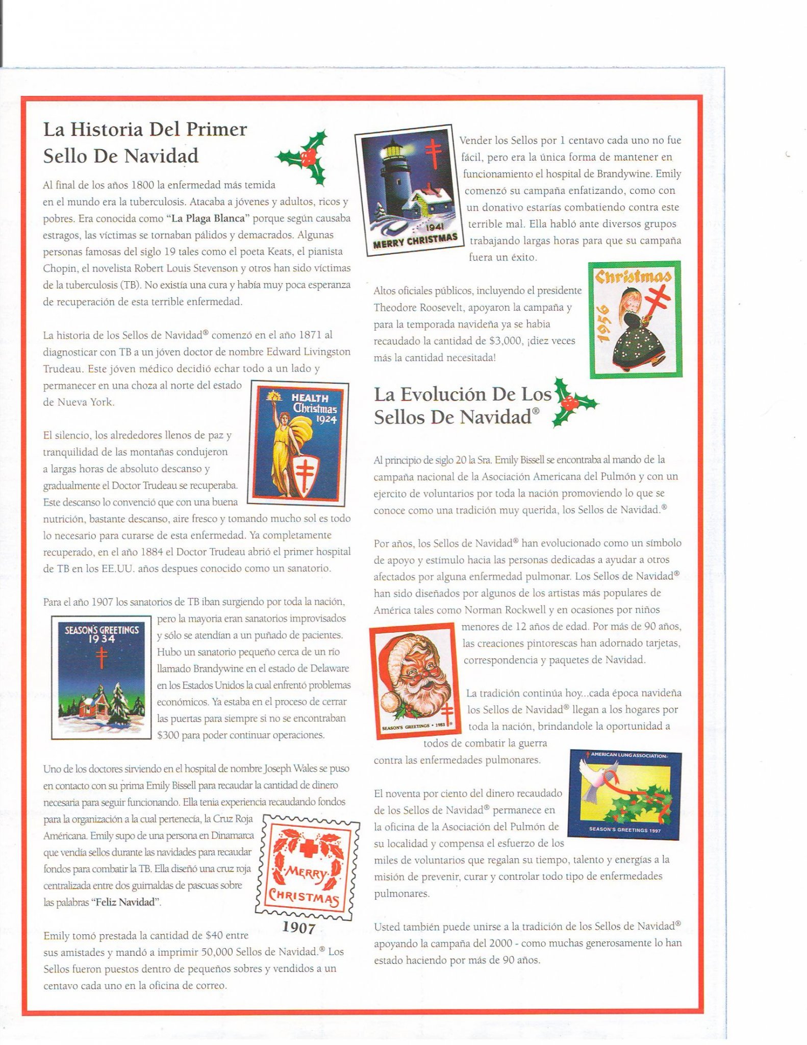 100-2.1xA, 2000 ALA National Design U.S. Christmas Seals Sheet, Spanish Text, reverse of sheet