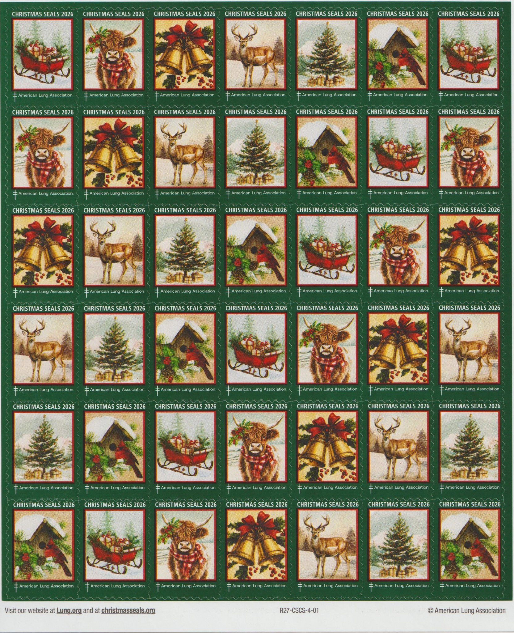  126-1x1, 2026 ALA National Design U.S. Christmas Seals Sheet, R27-CSCS-4-01