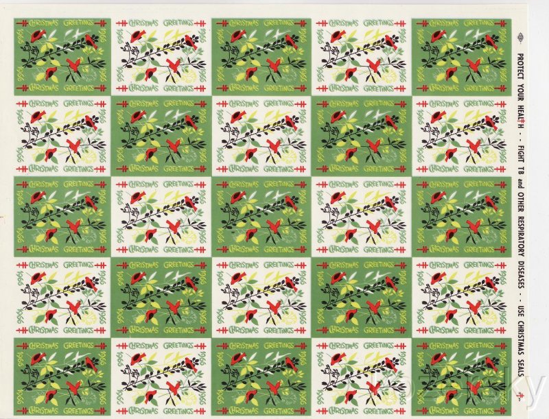 1966-5p2x, 1966 U.S. National Christmas Seals, Imperforate Proof Sheet, pm B
