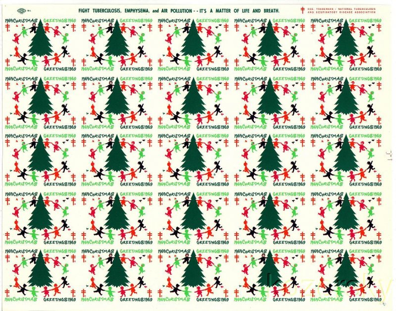 1969-4px, 1969  U.S. National Christmas Seals, Imperforate Proof Sheet, pm B