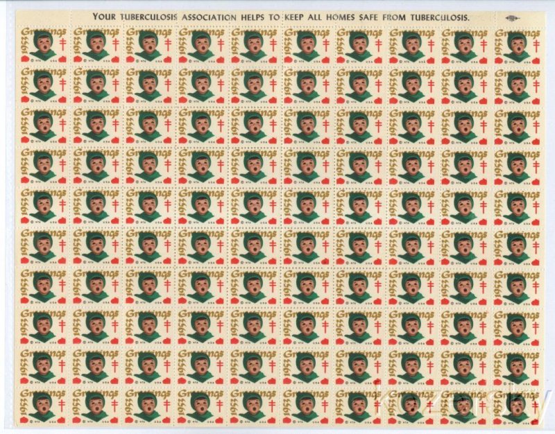 1953-1x, 1953 U.S. Christmas TB Seals, Sheet/100, pm E, MNH