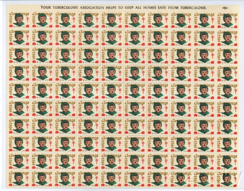 1953-2x, 1953 U.S. Christmas TB Seals, Sheet/100, pm S, MNH