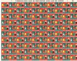 54-6xA, WX169, 1954 U.S. Christmas Seals Sheet, pm W