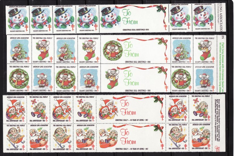 1985, 1986, 1987 U.S. National Christmas Seals, As Required