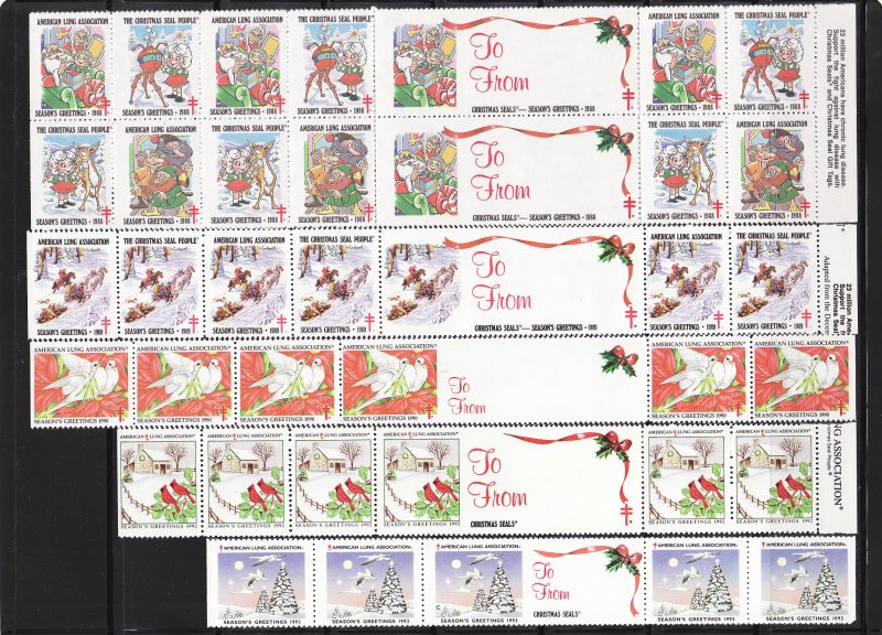 1988, 1989, 1990, 1990, 1993, U.S. National Christmas Seals, As Required