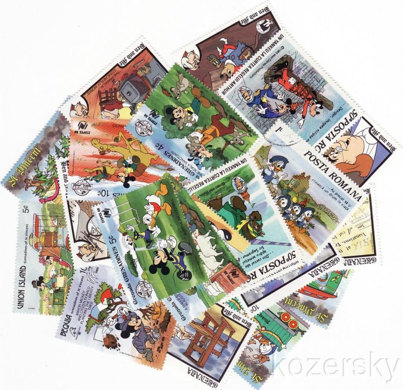  Disney on Stamps, Topical Stamp Packet,  25 different Disney Stamps