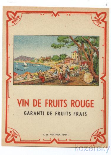 Vintage French Vin de Fruits Rouge Wine Label - Seaside Scene