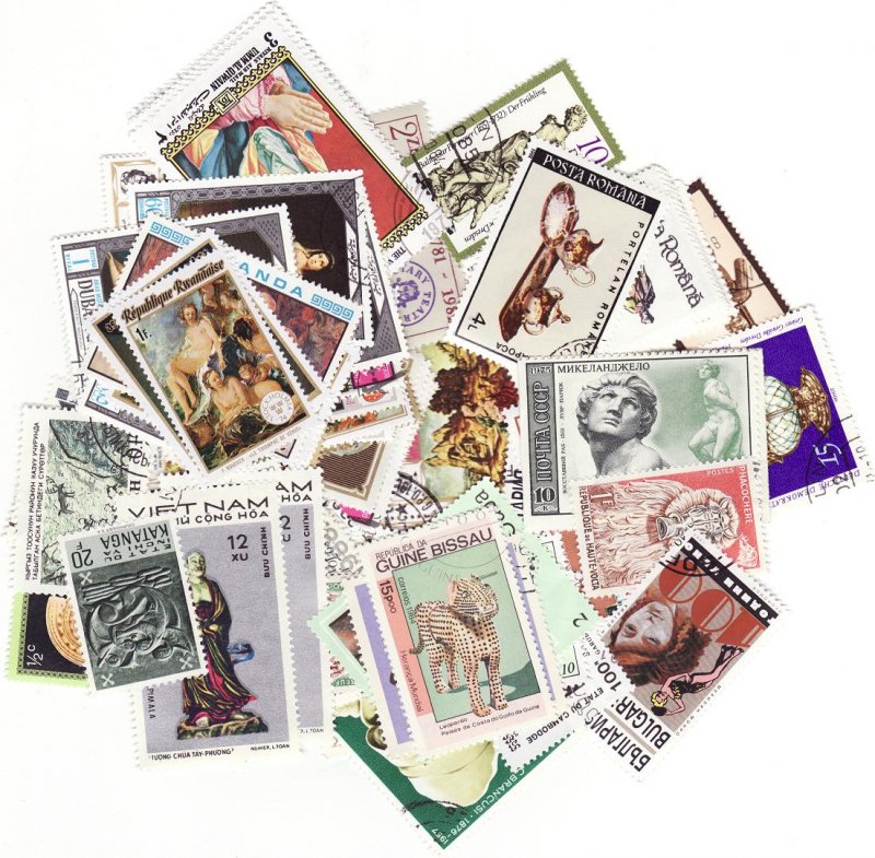 Art on Stamps, Topical Stamp Packet, 100 different stamps