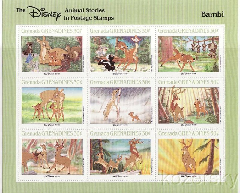Grenada Grenadines 986a-i, Disney Bambi Stamps Sheet