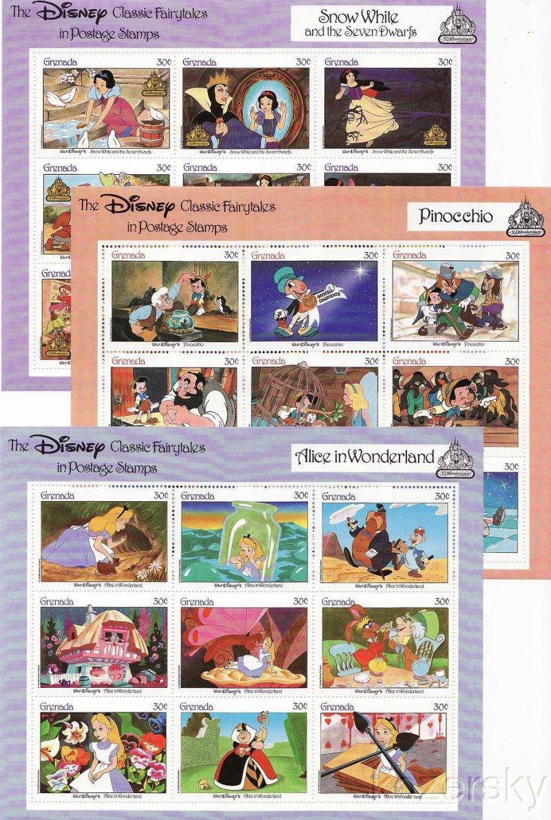 Grenada, 1540-45, Disney Classic Fairytales Stamps Sheet Collection