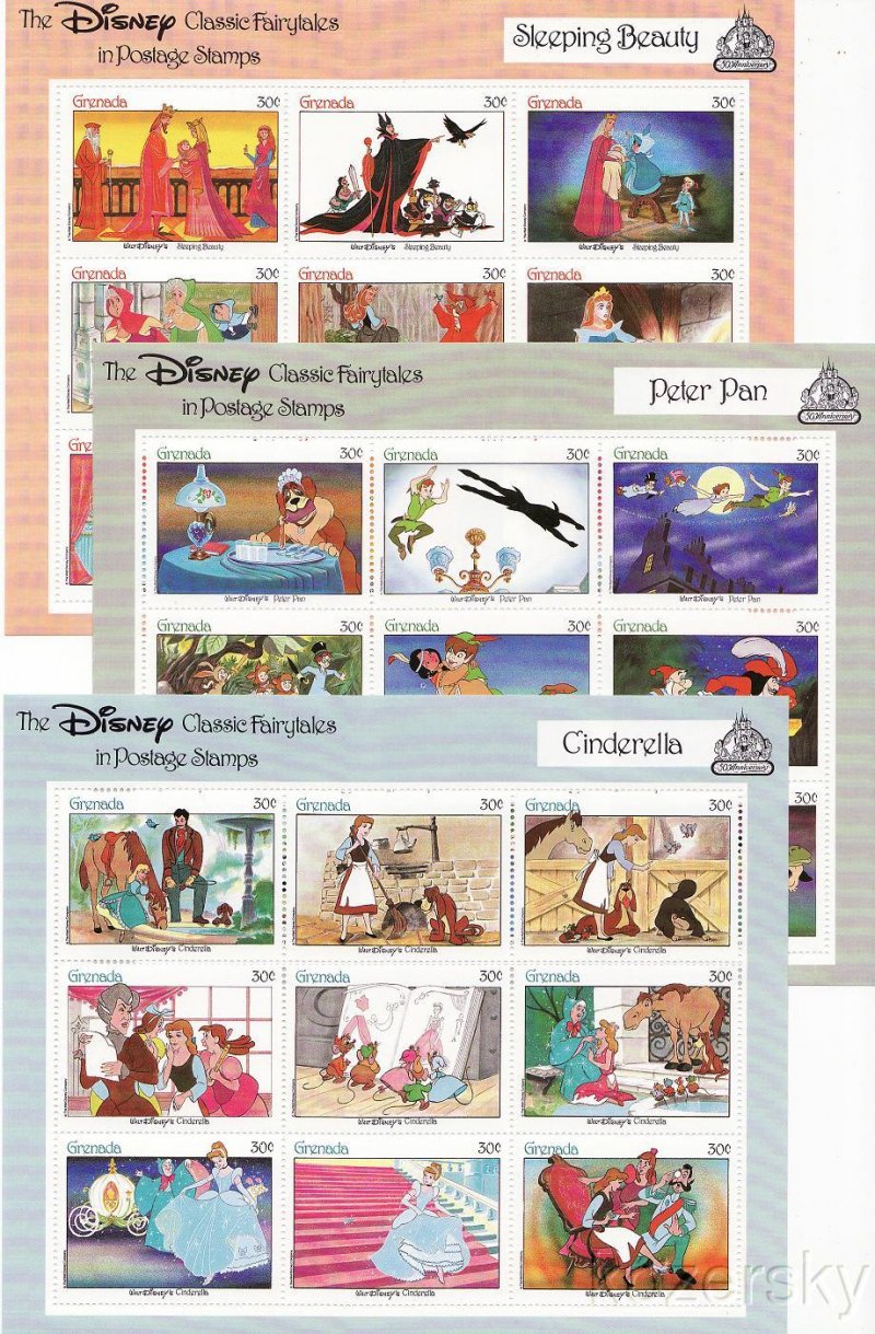 Grenada, 1540-45, Disney Classic Fairytales Stamps Sheet Collection