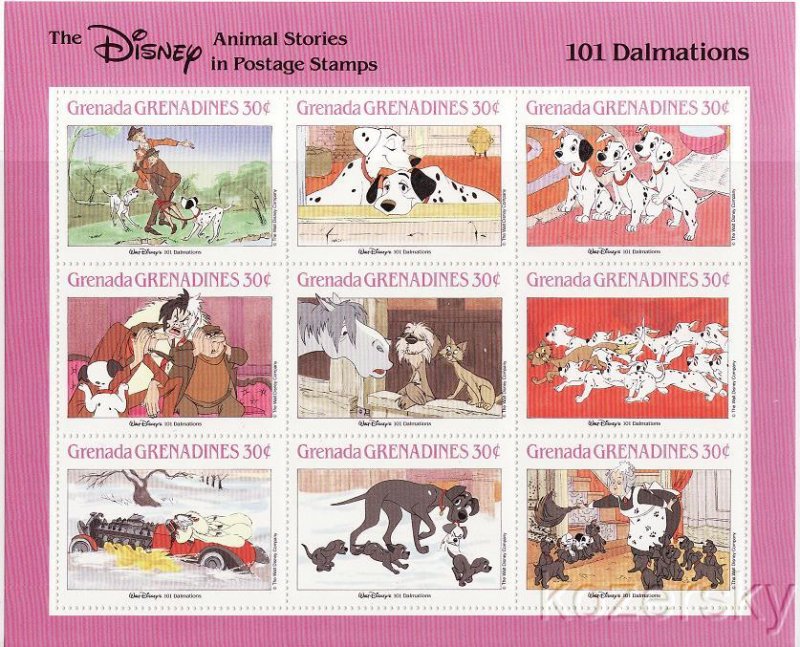 Grenada Grenadines 988a-i, Disney 101 Dalmatians Stamps Sheet