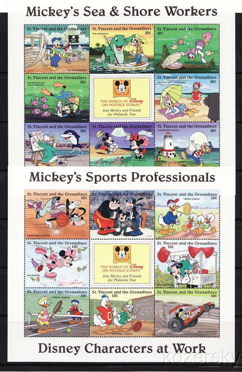 St. Vincent 2249a-i, Disney Mickey's Law & Order Stamps, Sheet of 8 stamps