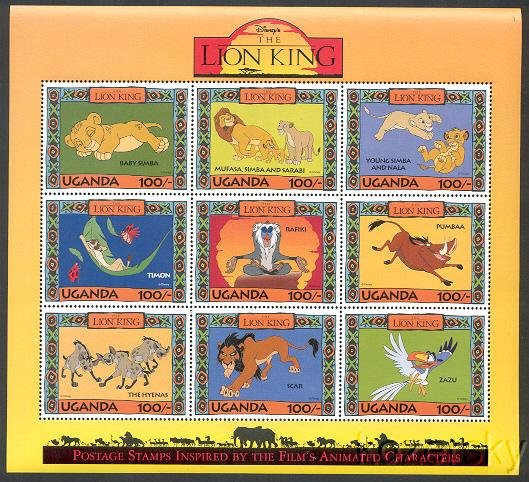 Uganda 1266a-i,  Disney The Lion King Stamps, Sheet of 9 stamps