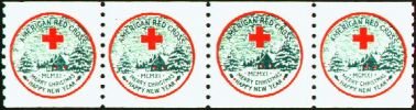 1911-3, 1911 U.S. Red Cross Christmas TB Seals, Type 3, Coil Strip/4, VF, NH