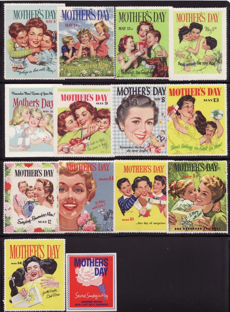 1949-63 Mothers Day Charity Seals Collection, F, MNH. Mosbaugh's Catalog #10-1140.06-.20.