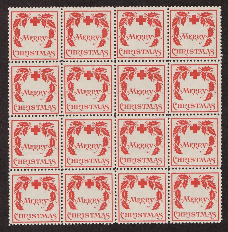 7-1.2, WX1, 1907 U.S. Red Cross Christmas Seals Block , Type 1, VF, MNH