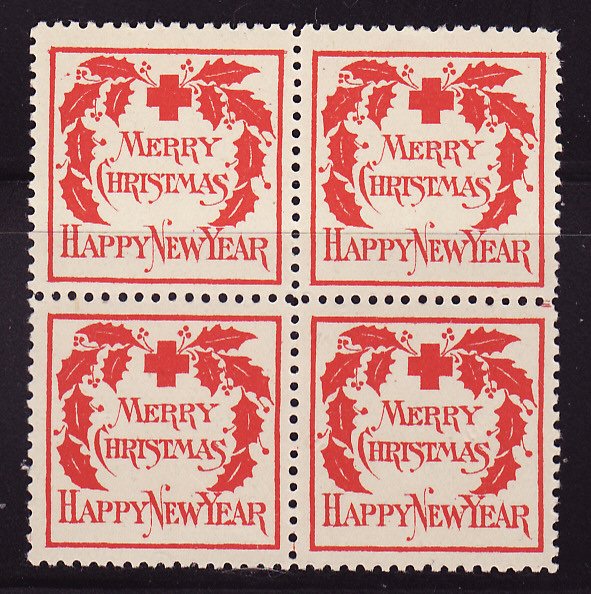 1907-2, WX2, 1907 U.S. Red Cross Christmas Seals Block, Type 2