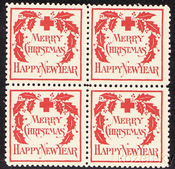 1907-2, WX2, U.S. Red Cross Christmas Seals Block, Type 2