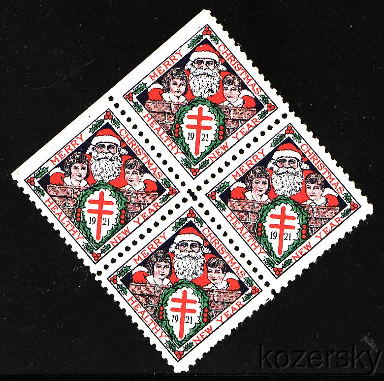 1921-1, WX28, U.S. Christmas TB Seals, blk/4 SE, F, MNH