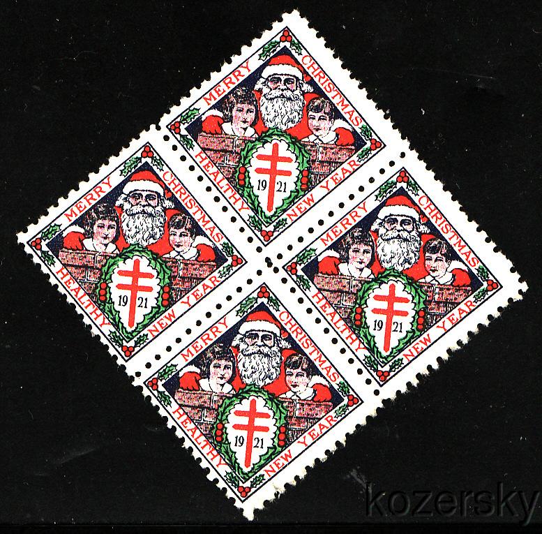  1921-1, WX28, U.S. Christmas TB Seals, Type 1, block of 4 