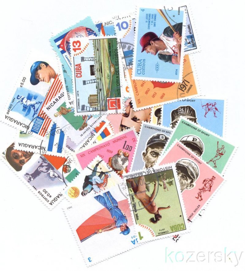 Baseball on Stamps, Topical Stamp Packet, 25 different stamps