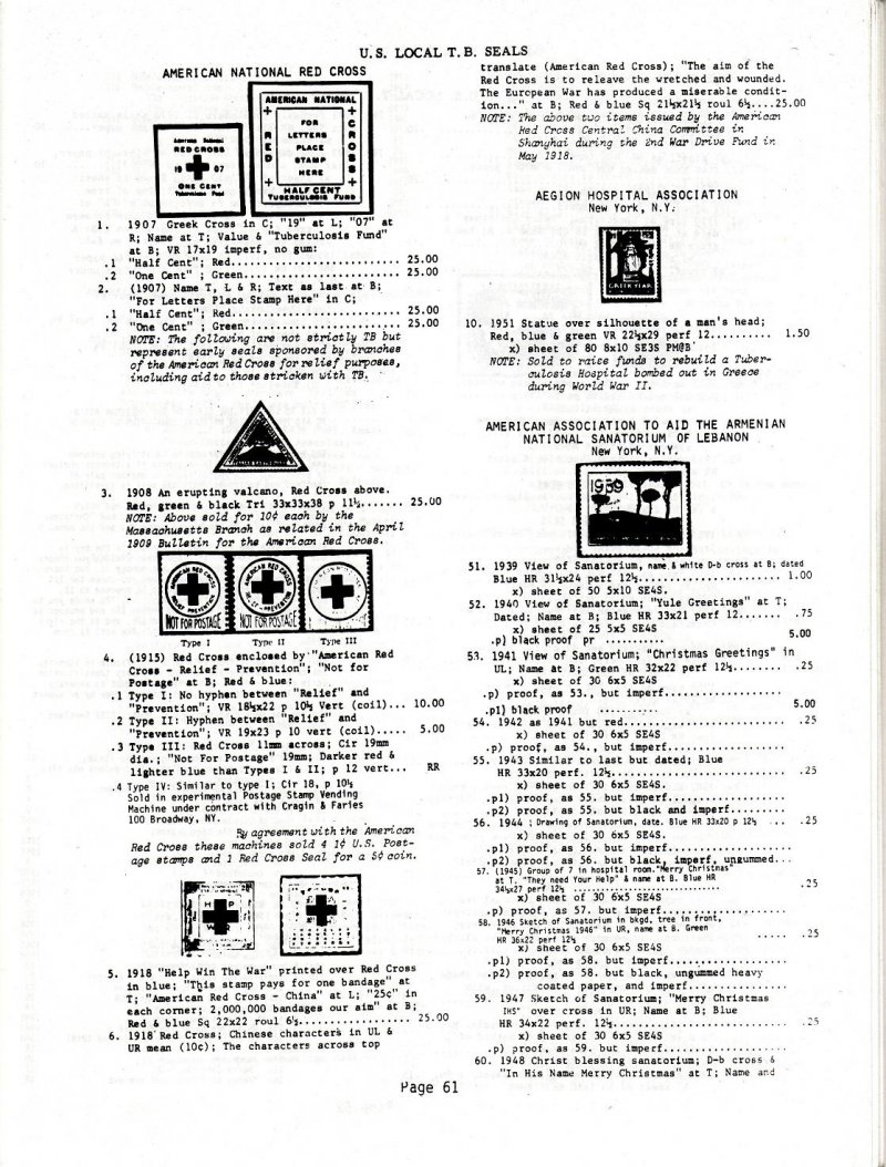 Green's Catalog, TB Seals of the World, Part 2, U. S. Local TB Christmas Charity Seals, 1983 ed, page 61