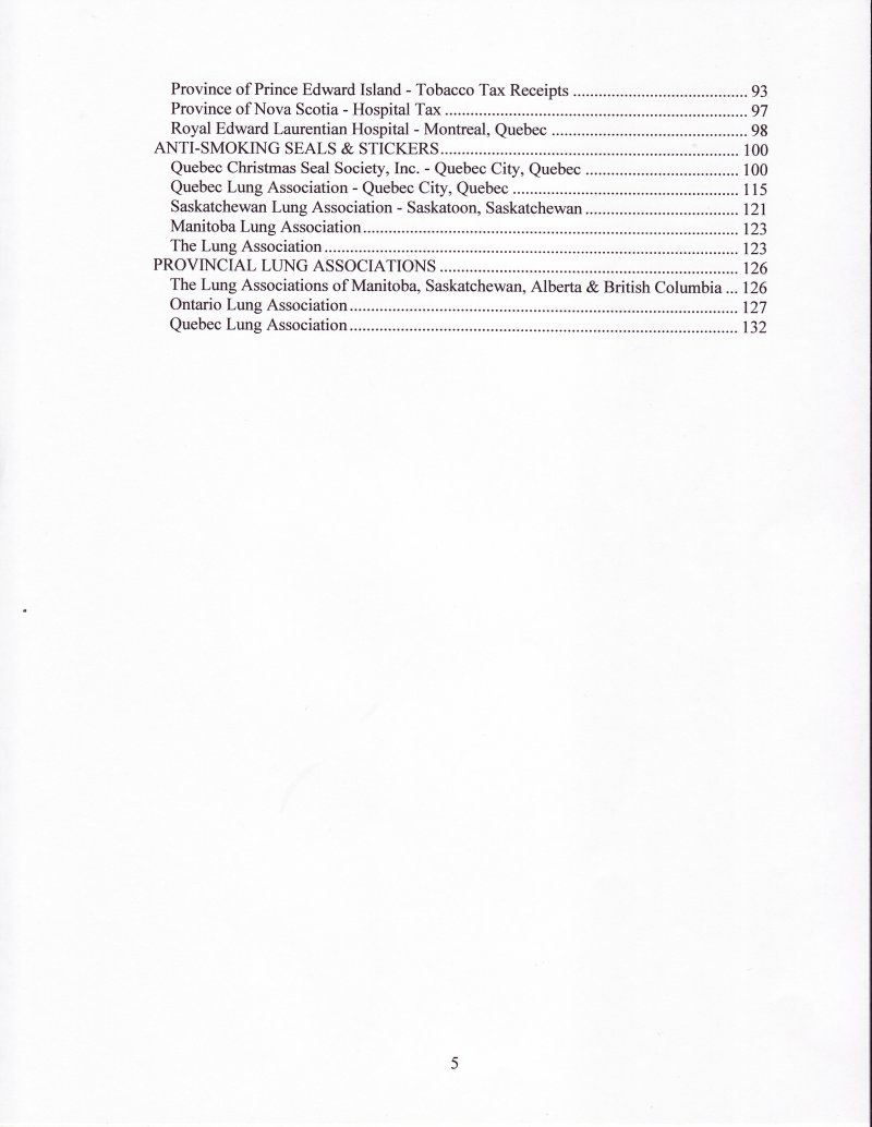 Green's Catalog, Canada Local TB Charity Seals, 2011 ed., CD, Table of Contents (continued)