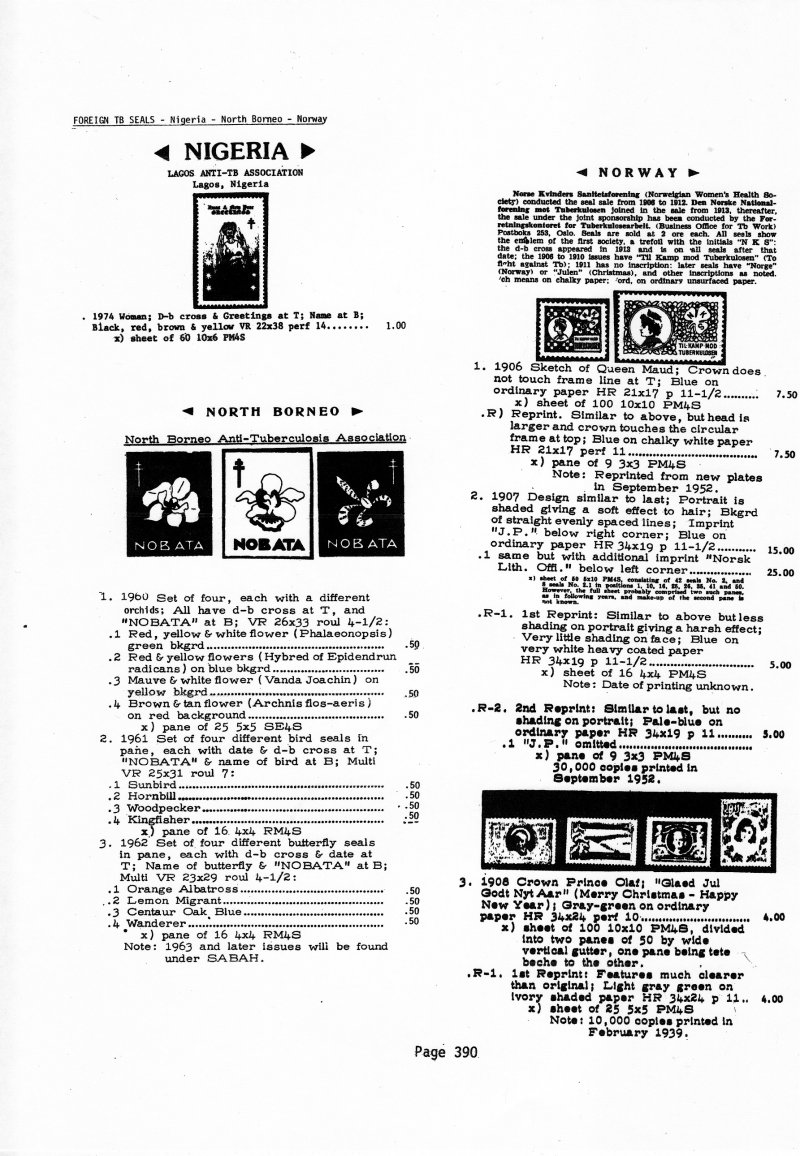 Green's Catalog, Foreign TB Charity Seals, Part 3, 1983 ed., CD, page 390