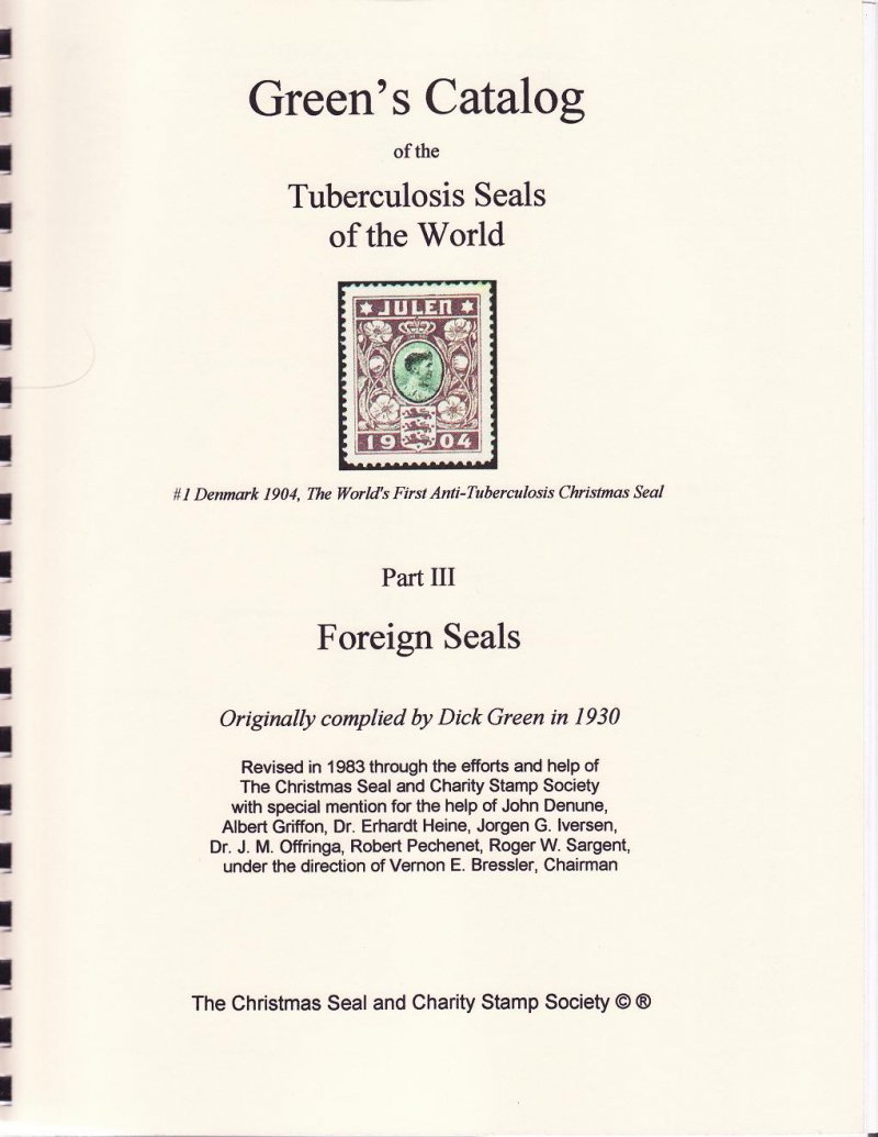  Green's Catalog, TB Seals, Part 3, Foreign TB Charity Seals, 1983 ed.