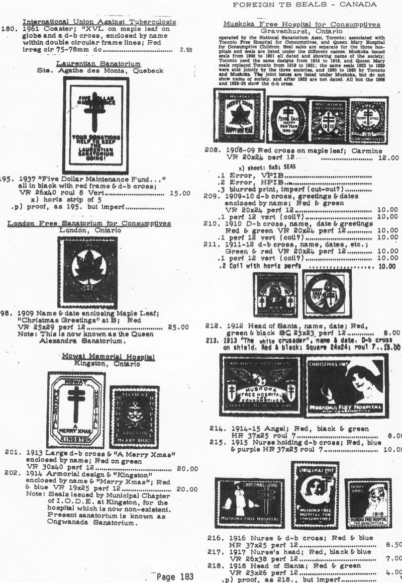 Green's Catalog, Part 3, Foreign TB Charity Seals, 1983 ed., page 183