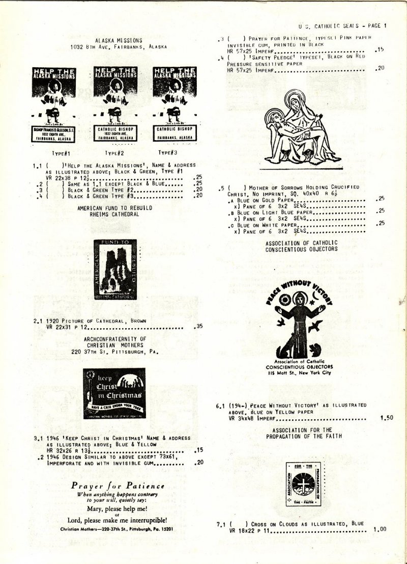 Mosbaugh's Catalog, Sec. 3, Catholic Charity Seals,  Boys Town Seals, 1962 ed., Rev. 1983